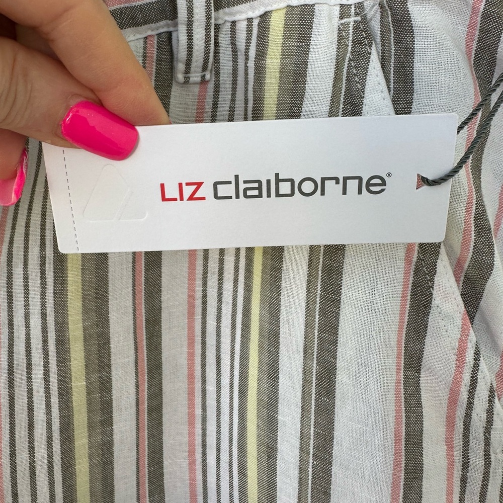 Liz Claiborne Linen Cotton Burnt Olive Stripe Capris Pants XL NWT - Picture 10 of 10